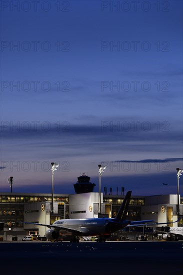 Lufthansa Airbus A350-900 New Livery being towed to position to Terminal 2 by tow truck at dusk