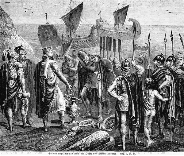 Solomon receives the gold from Ophir from Hiram's servants