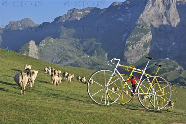 Giant bicycle sculptures at the Col dAubisque in the Pyrenees