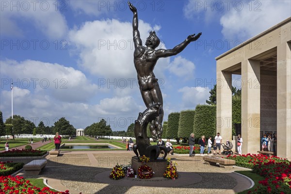 Statue The Spirit of American Youth Rising from the Waves by Donald De Lue at the Normandy American Cemetery and Memorial