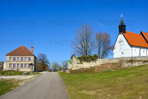 Deserted village of Gruorn with the only two surviving buildings