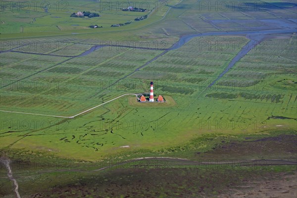 Lighthouse Westerheversand and salt marshes at Westerhever