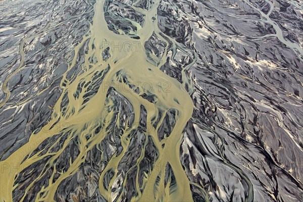 Aerial view over the Markarfljot river delta