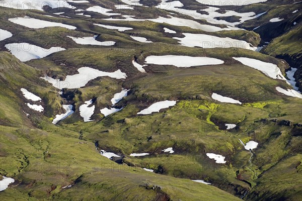 Aerial view over the mountain ridge Thorsmork