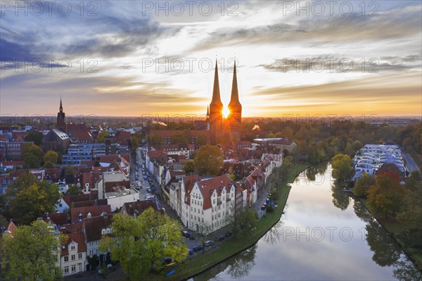 Aerial view over the Dom zu Luebeck Cathedral