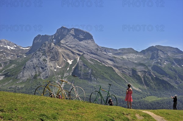 Giant bicycle sculptures at the Col dAubisque in the Pyrenees