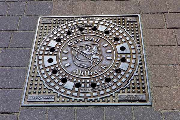 Ahlbeck Mecklenburg-Western Pomerania Greifswald Island Usedom Manhole cover on the beach promenade Germany Europe