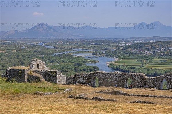 View over the Drin River Delta and foothills of the Albanian Alps