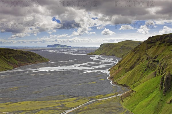 View over the glacial river Mulakvisl which draws its water from the Myrdalsjoekull
