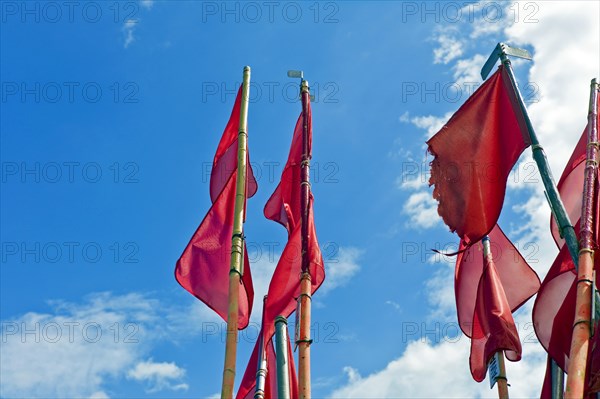 Altwarp Mecklenburg-Western Pomerania County Western Pomerania Greifswald Marking flags for fishing Germany Europe