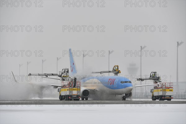 Aircraft deicing in winter in front of take-off