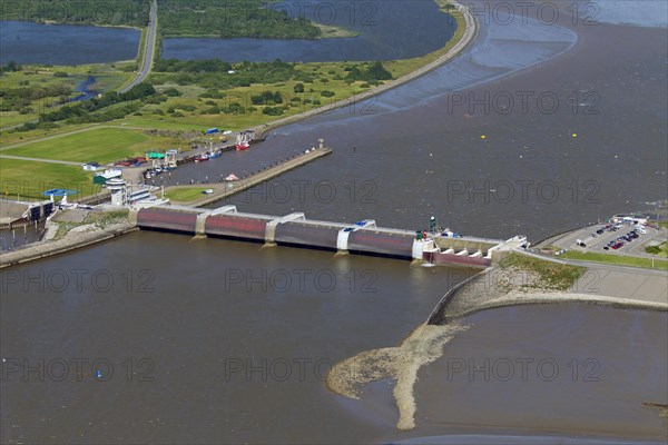 Aerial view over the Eider Barrage