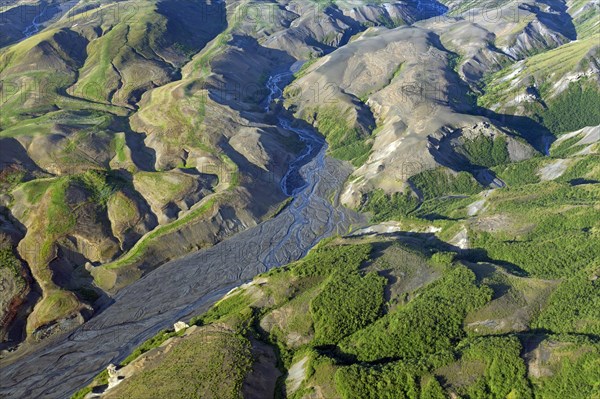 Aerial view over the mountain ridge Thorsmork