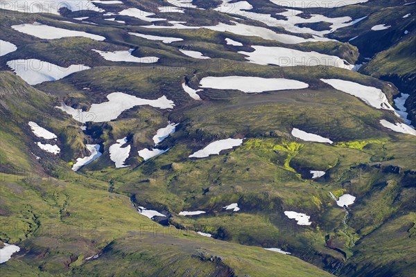 Aerial view over the mountain ridge Thorsmoerk