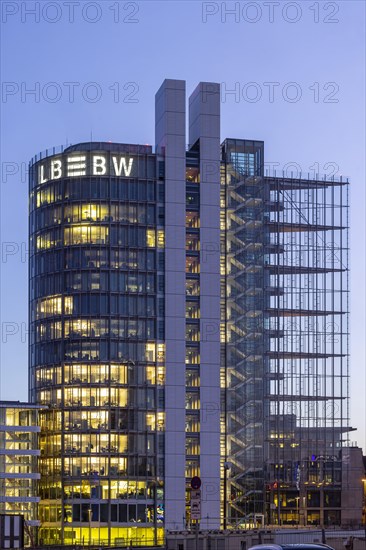 Landesbank Baden-Wuerttemberg LBBW building in the evening