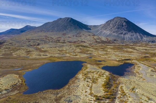 Aerial view over the Norwegian tundra in autumn