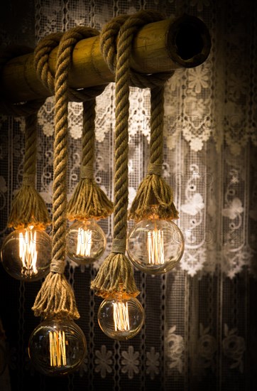 Decorative antique edison style filament light bulbs hanging