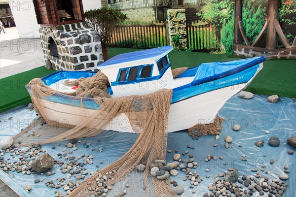 Mini size little colorful model boat in view