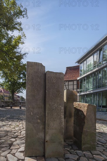 Memorial to the Deportation of the Jews in Halberstadt, Stones of Remembrance by the sculptor Daniel Priese, Halberstadt Cathedral Square, Saxony-Anhalt, Germany, Europe