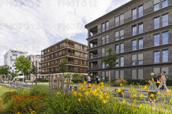 Neckarbogen, innovative residential quarter with sustainable architectural solutions and zones without car traffic, Heilbronn, Baden-Wuerttemberg, Germany, Europe