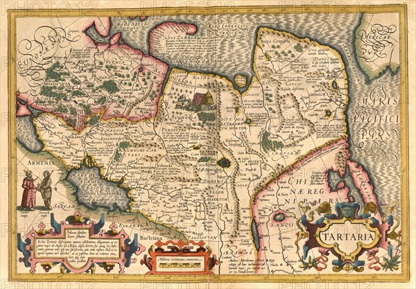 Atlas, map from 1623, Tartaria, Tatarei, large region in Central Asia, Northern Asia and parts of Eastern Europe, digitally restored reproduction from an engraving by Gerhard Mercator, born as Gheert Cremer, 5 March 1512, 2 December 1594, geographer and cartographer