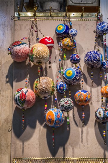 Colorful turkish ceramic balls as souvenirs at street market
