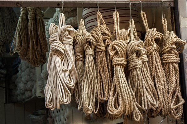 Bundle of linen rope in a market place