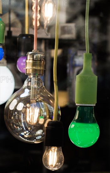 Decorative antique edison style filament light bulbs hanging