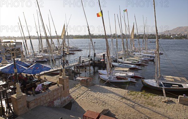 Boat mooring for traditional sailing boats or feluccas on the Nile, Luxor, Egypt, Africa