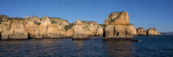 Praia da Marinha, rocks and cliffs, steep coast in the Algarve, Portugal, Europe