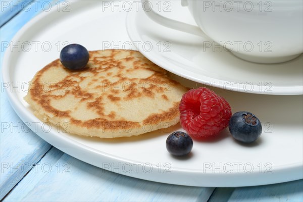 Blini, mini pancakes with fruit, blini