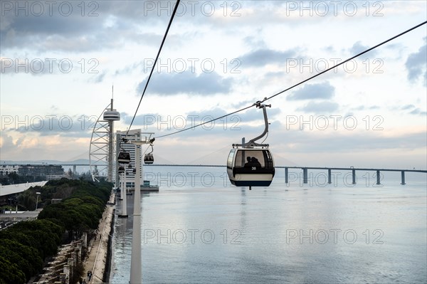 Cable car called Telecabine along Tagus River in Lisbon, the capital city of Portugal