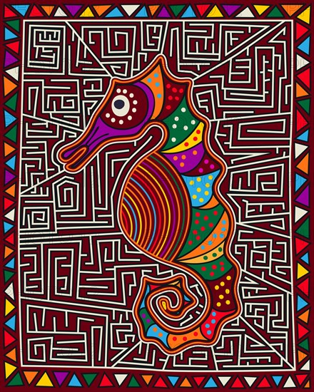 Seahorse Mola Indian style composition, vector illustration