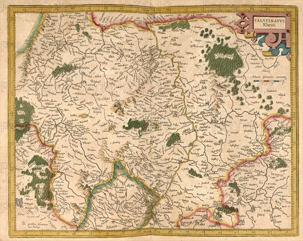 Atlas, map from 1623, Palarinatus, Palatinate, Germany, digitally restored reproduction from an engraving by Gerhard Mercator, born Gheert Cremer, 5 March 1512, 2 December 1594, geographer and cartographer, Europe