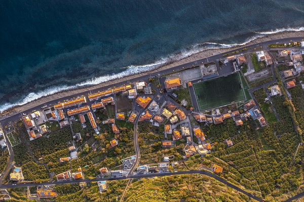 View of the village from above, aerial view, coast and houses, Paul do Mar, Madeira, Portugal, Europe