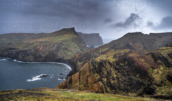 Coastal landscape, cliffs and sea, rugged coast, Cape Ponta de Sao Lourenco, Madeira, Portugal, Europe