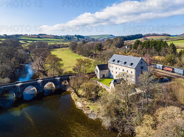 English Village from a drone, Staverton, Totnes, Devon, England, United Kingdom, Europe