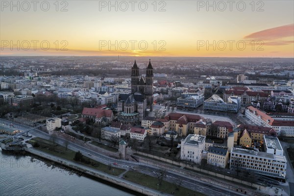 Magdeburg Cathedral, sunset behind, Magdeburg, Saxony-Anhalt, Germany, Europe