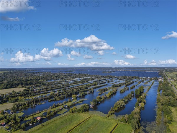 Aerial view with landscape of the Loosdrechtse Plassen nature reserve, Tienhoven, North Holland, Netherlands