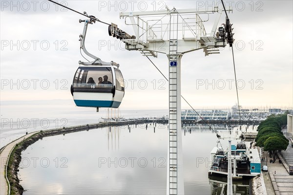 Cable car called Telecabine along Tagus River in Lisbon, the capital city of Portugal