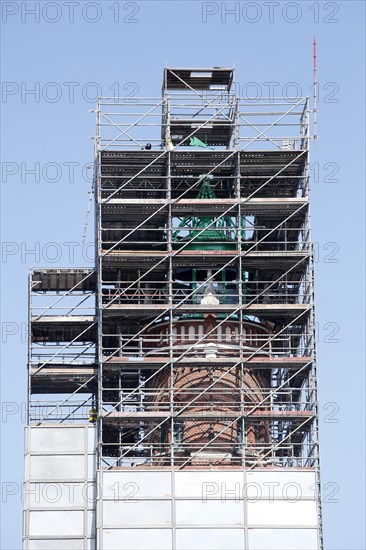 Construction site, scaffolding, lighthouse, Simon Loschen, Bremerhaven, Bremen, Germany, Europe