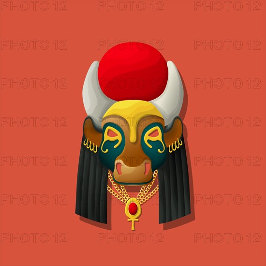 Mask of the Egyptian goddess Hesat, vector illustration