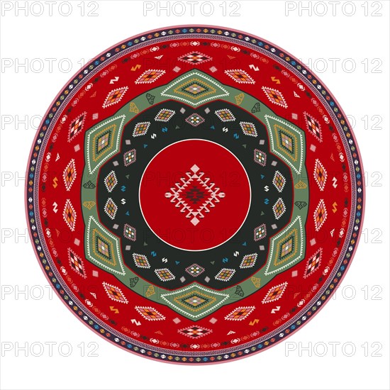 Traditional Kilim round decorative element, vector template