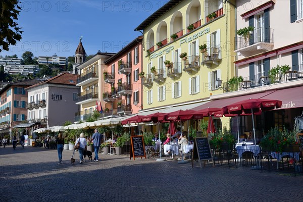 Lake promenade on Lake Maggiore in Ascona, Canton Ticino, Switzerland, Europe