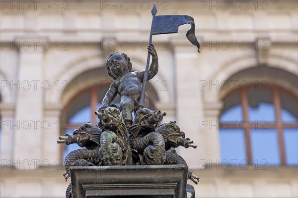 Detail of the putti fountain, 1549, courtyard of the Old Town Hall, Nuremberg, Middle Franconia Bavaria, Germany, Europe