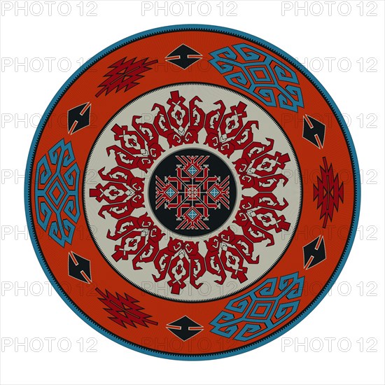 Traditional Kilim round decorative element, vector template