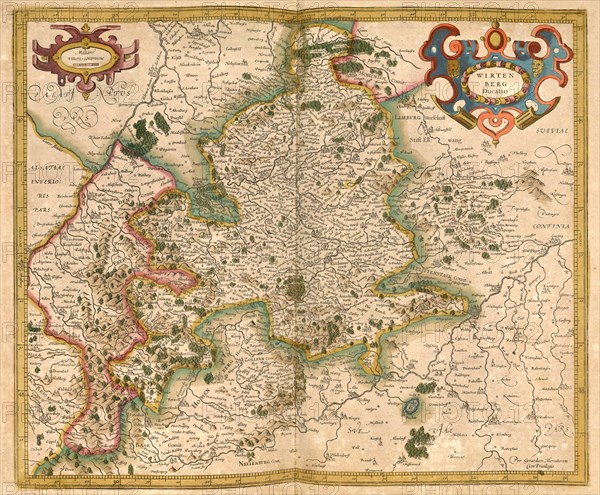 Atlas, map from 1623, Wuerttemberg, Germany, digitally restored reproduction from an engraving by Gerhard Mercator, born as Gheert Cremer, 5 March 1512, 2 December 1594, geographer and cartographer, Europe