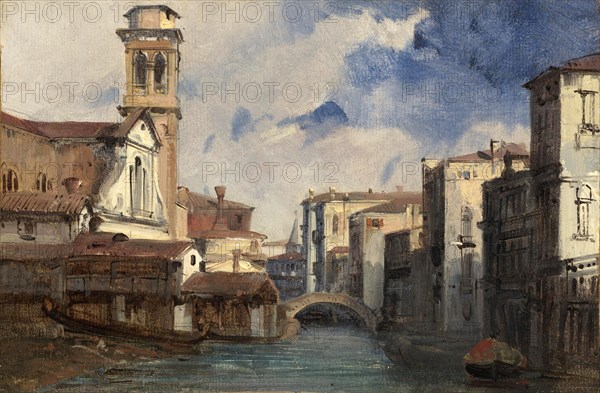 San Trovaso, a church in Venice on the Campo San Trovaso of the same name, in the Sestiere Dorsoduro, c. 1800, Italy, Historic, digitally restored reproduction of a historic original, Europe