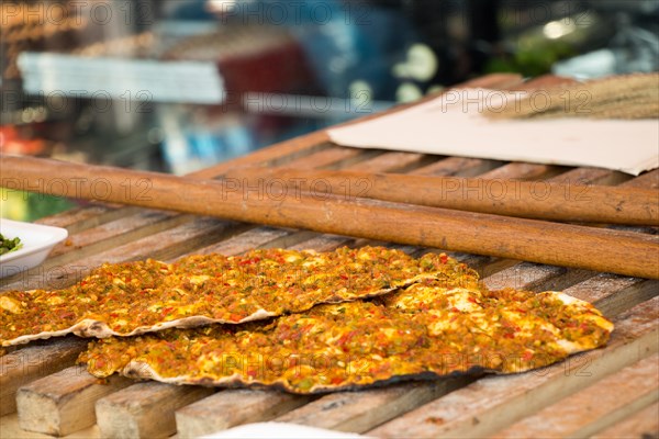 Lahmacun, Turkish pizza pancake with spicy meat filling