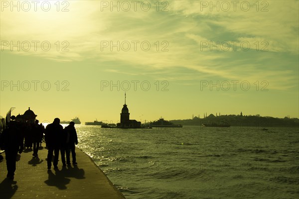 Maidens Tower located in the middle of Bosporus